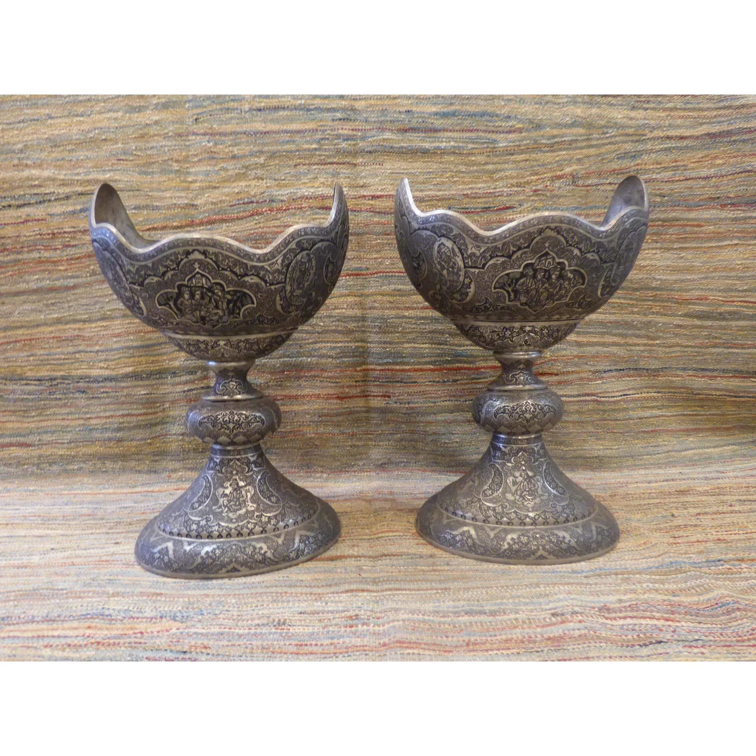 Authentic Art Antique Persian Engraved Brass Vase Ghalamzani 16" X 25" Abcca0102
